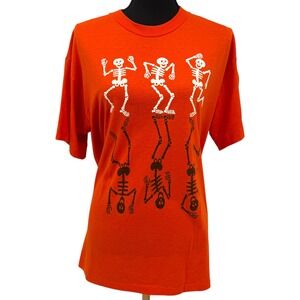Halloween T Shirt Dancing Skeletons Graphic Tee Funny Skeleton Dance‎ Orange